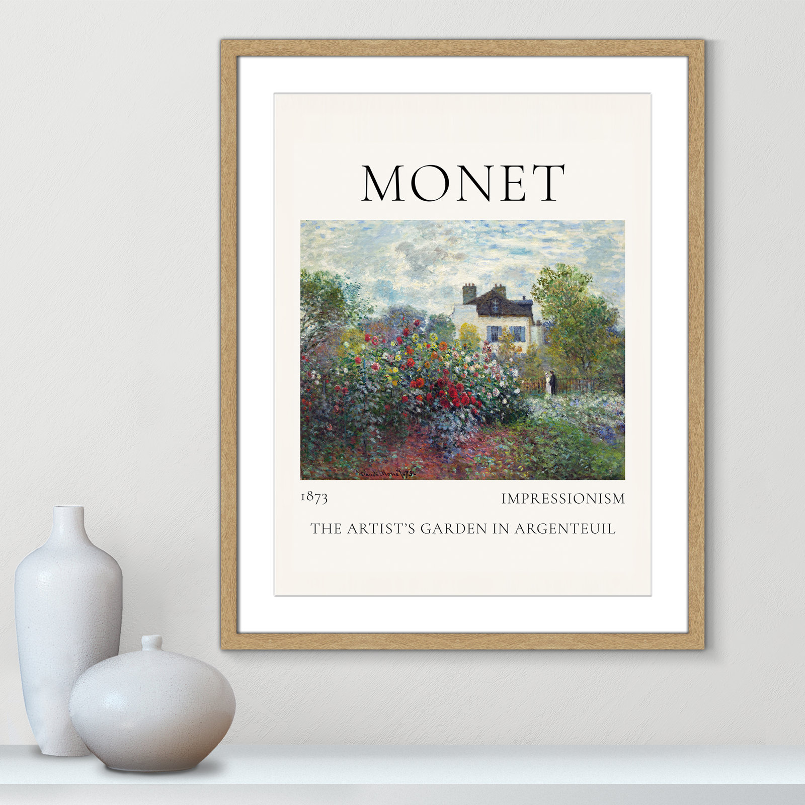 Rocchetto "Artists Garden in Argenteuil" Print, Natural Single Picture Frame, Yes, 29.5" H x 23.5" W x 1.25" D