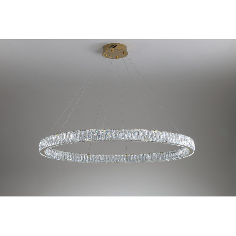 48in Large Gold Ring Chandelier Dimmable LED Crystal Pendant Light Fixtures for Dining Room Living Room
