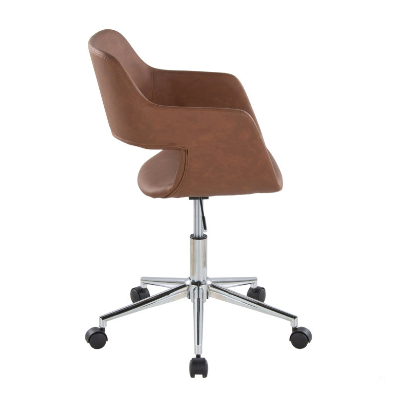 Contemporary Task Chair In Chrome Metal, Brown, Silver