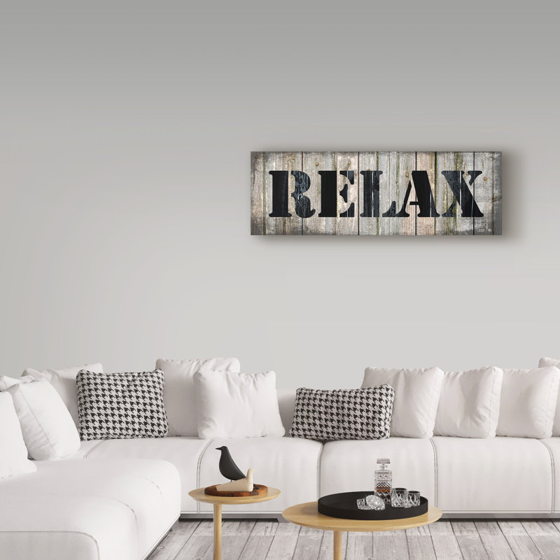 « country relax », art textuel sur toile tendue, H 10 po x l 32 po x P 2 po