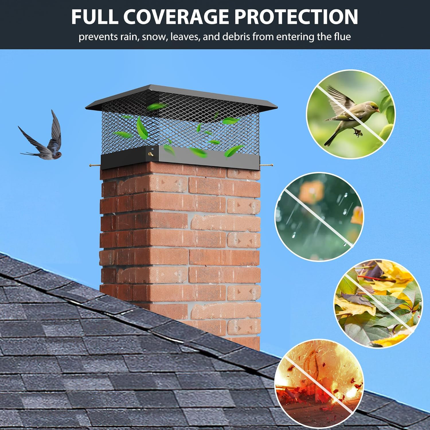 Qeetex 9 in x 13 in Chimney Cap, Single Flue Bolt-On Cover, Durable ...