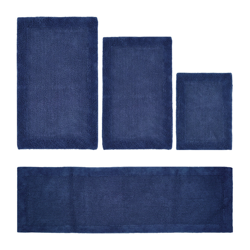 Edge 100% Cotton Tufted Premium 4 Piece Bath Rug Set Machine Washable Reversible Ultra Soft & Absorbent Bathroom Rugs, Navy
