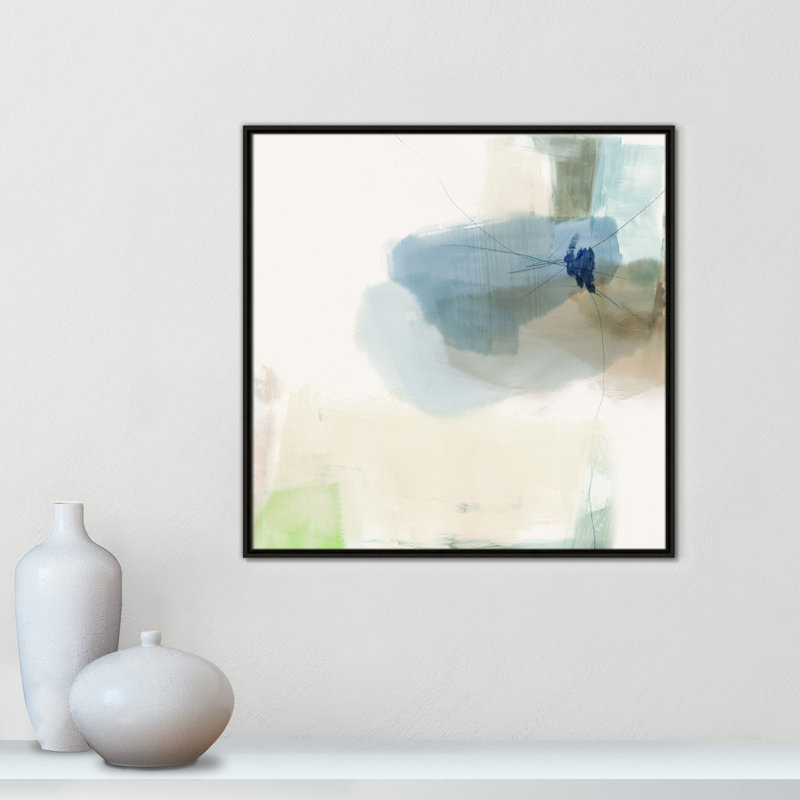 «Aquamarine Whispers I Print» par Casa Fine Arts, Toile encadrée flottante espresso, Pas de tapis