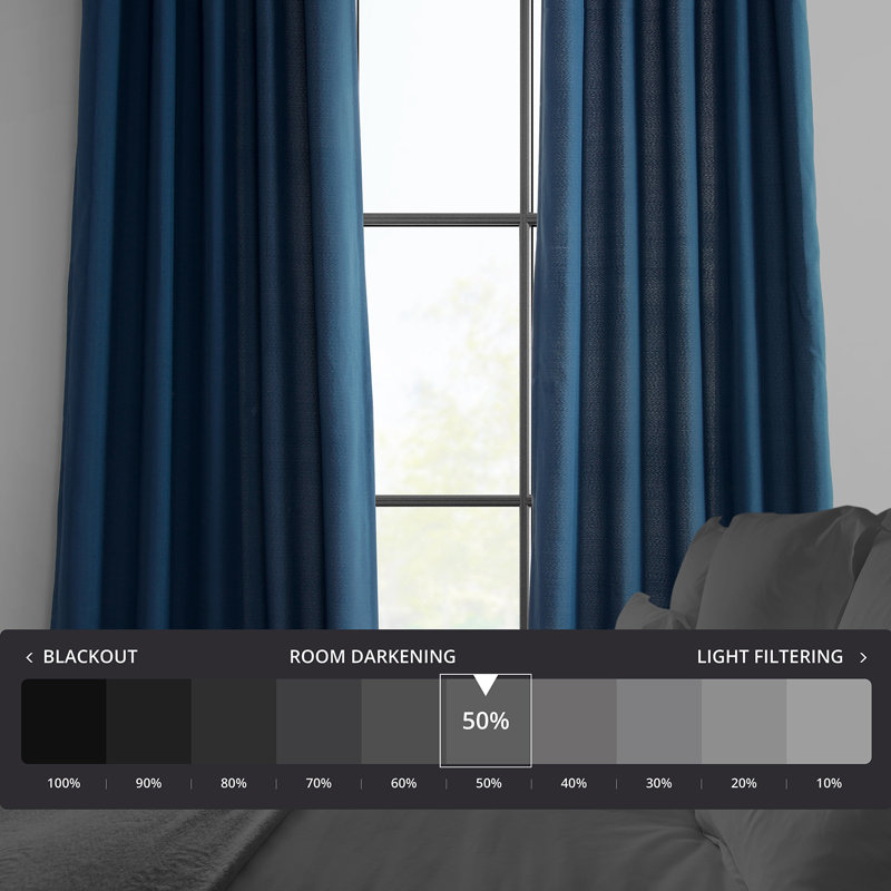 Chittick Dobby Linen Light Filtering Curtains - Single Panel Drapes (1 Panel), Deep Blue, 50" W x 96" L