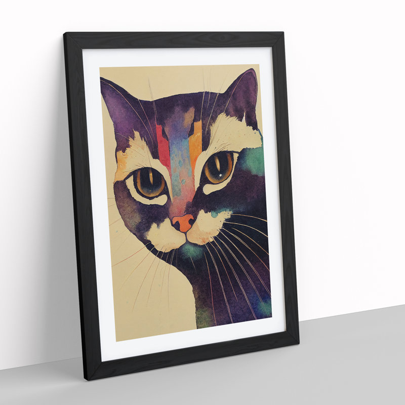 Watercolour Cat No.3 - Single Picture Frame Print, Black Framed, 64cm H x 46cm W x 2cm D