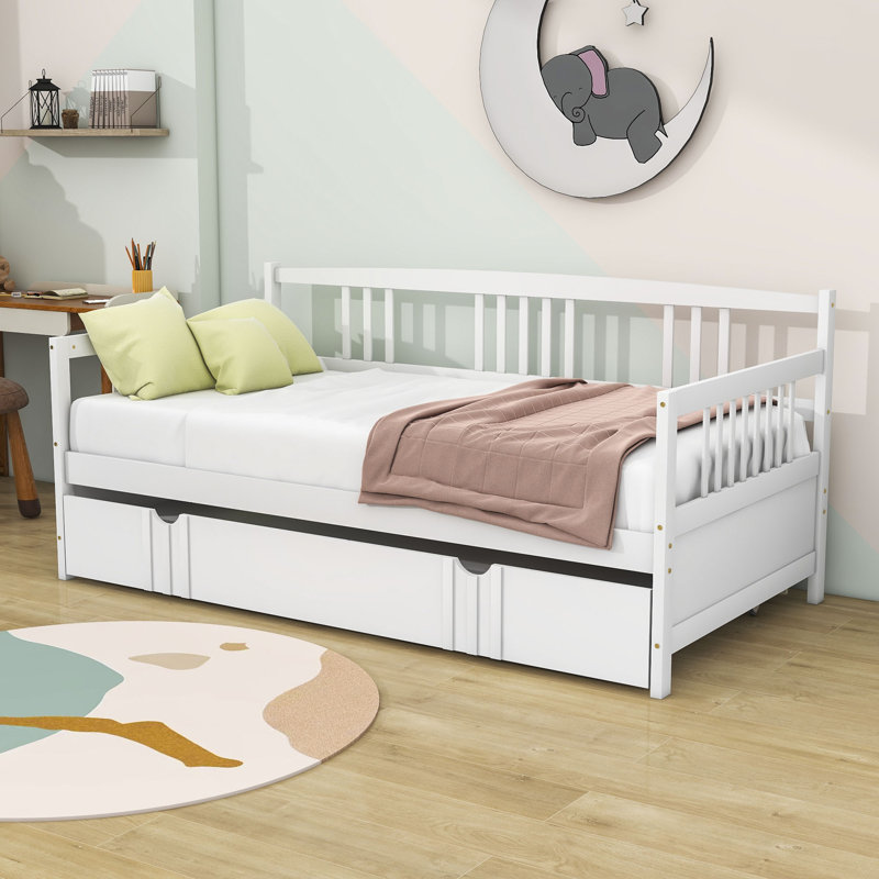 Jaye Wooden Daybed with Twin Size Trundle, Twin, White