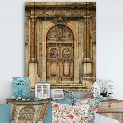 " Old Wooden Door With Carvings In Paris, France "