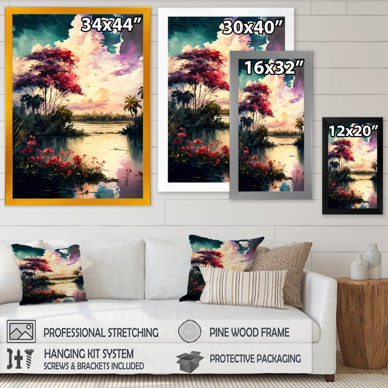 «Beautiful Sunset over a Tropical Lake II», reproduction sur toile, Cadre photo noir, H 20 po x l 12 po x P 1 po