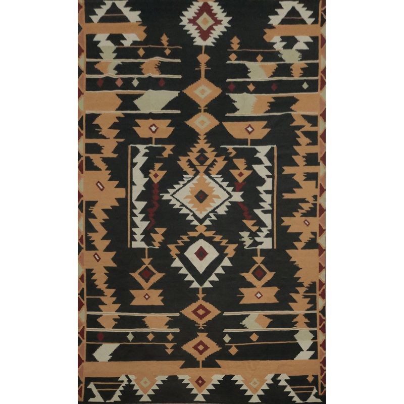 Black Geometric Kilim Handwoven Large Rug 10x15