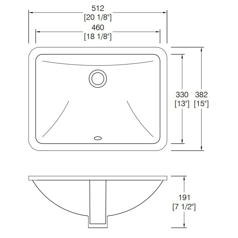 NOBLE 1813W Rectangular Undermount Bathroom Sink