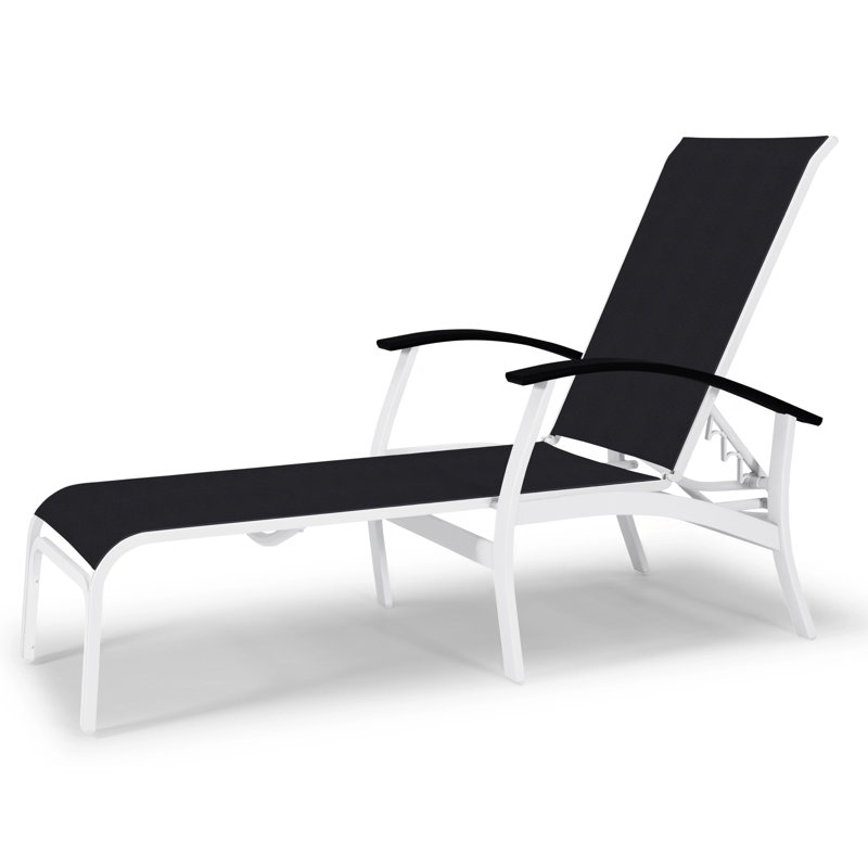 Askar Outdoor Rust-Resistant Metal Chaise Lounge, Black P70, Black 5D Sunbrella®, Gloss White