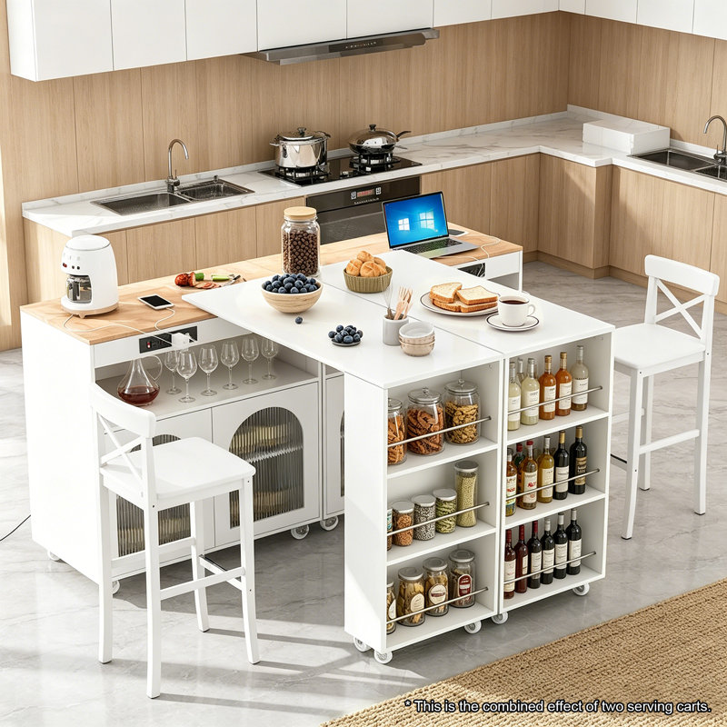 White Kitchen Island With Extended Table