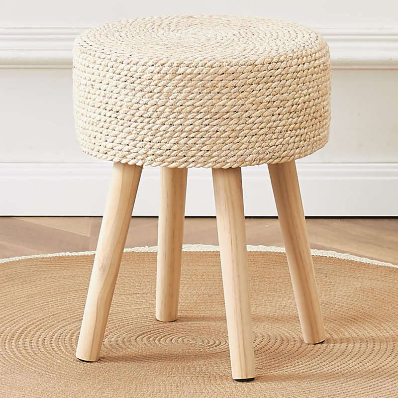 Round Upholstered Ottomans, Natural