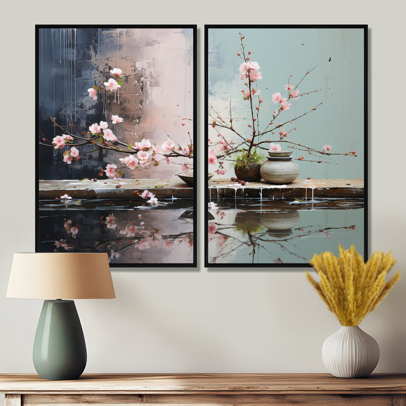 «Asian Art Zen Garden II - Red Global», art mural sur toile, Noir, H 36 po x l 48 po