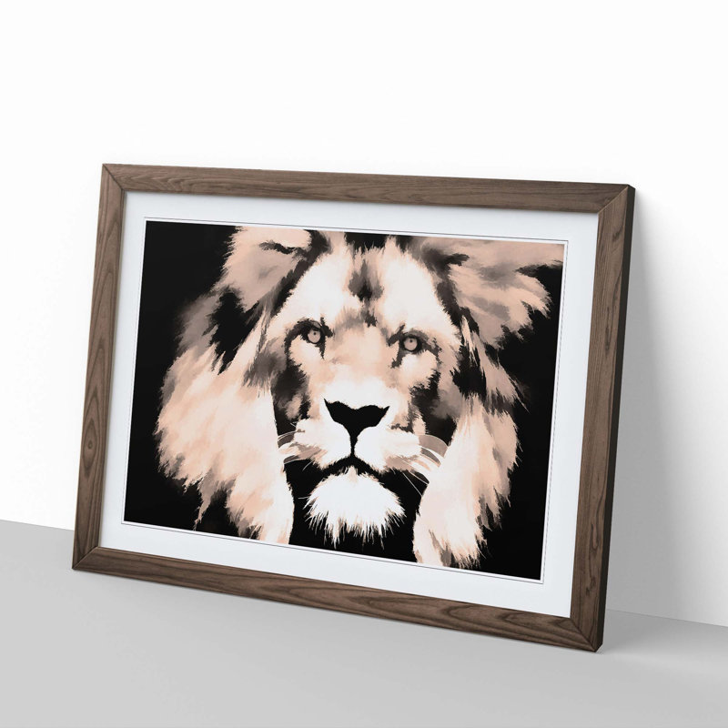 Lion in Abstract - Picture Frame Graphic Art Print, 40cm H x 60cm W x 2cm D, Walnut