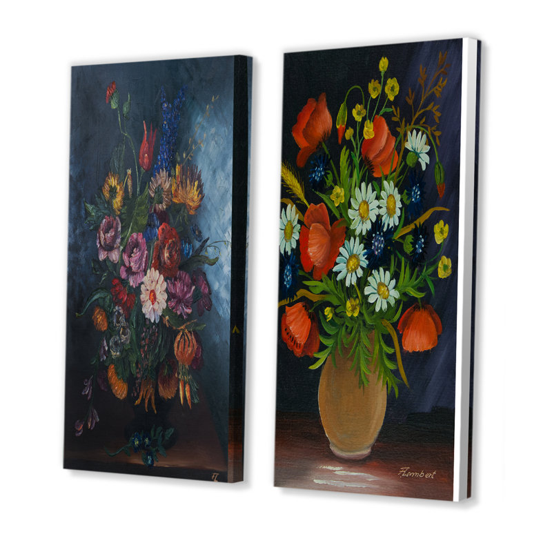Bouquet de fleurs de printemps - ensemble de 2 peintures sur toiles, H 32 po x l 32 po x P 1 po, Toile tendue