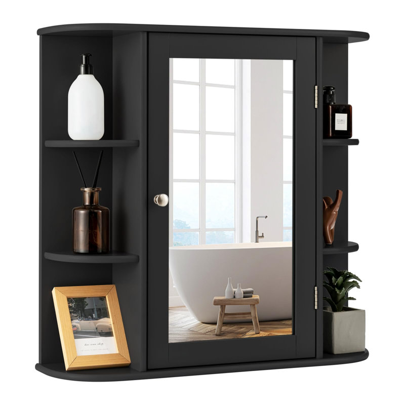 Framed Mirrored Bathroom Cabinets with Mirror, Black