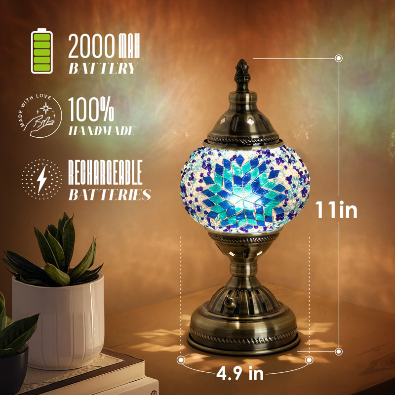 Lampe de table en mosaïque de verre turc Blue2, lampe d'appoint bohème vintage, Bleu 2