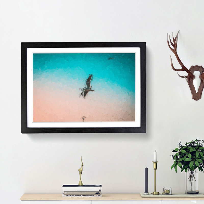 Soaring Seagulls in Abstract - Picture Frame Graphic Art Print, 48cm H x 65cm W x 2cm D, Black Framed