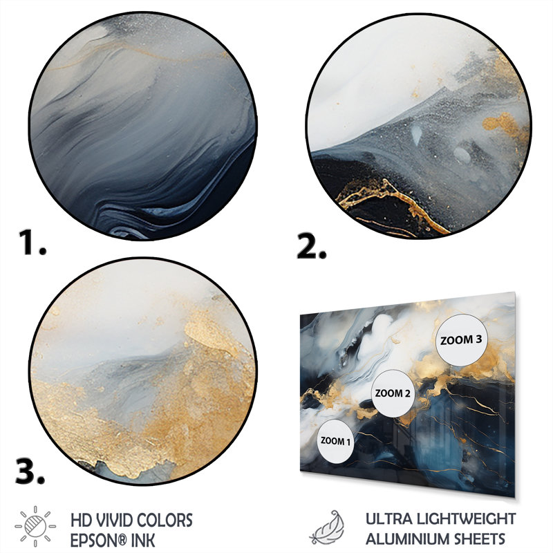 Gold And Blue Abstract Marble Ink I - Marble Wall Decor, 16" H x 32" W x 1" D