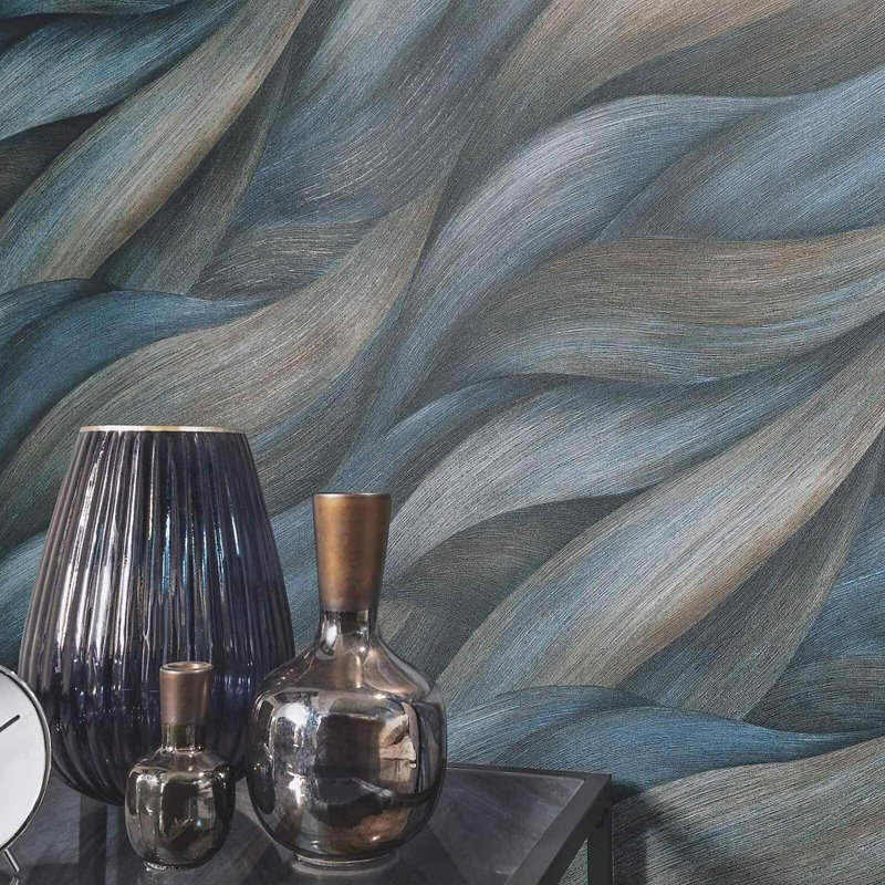 Wallpaper Abstract Featuring Waves, Blue/Brown