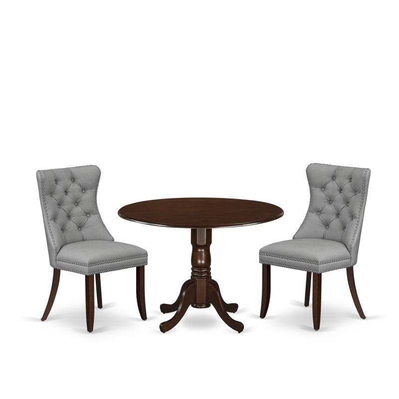 L'ensemble de table de cuisine 3 pièces comprend une table de salle à manger ronde avec Dropleaf et 2 chaises Parson, acajou