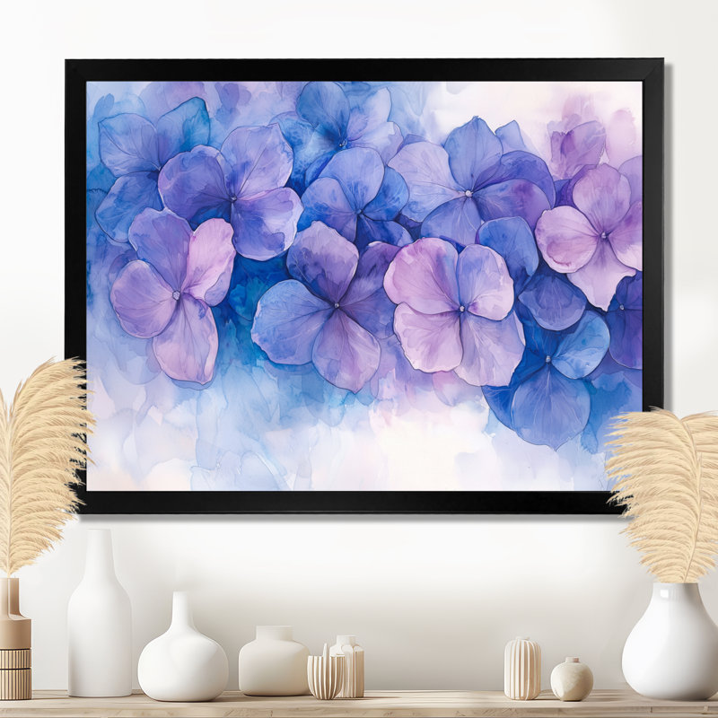 Ilyse hortensia à l'aquarelle - hydrangées, décoration murale, Reproduction encadrée d'une seule photo, H 30 po x l 40 po