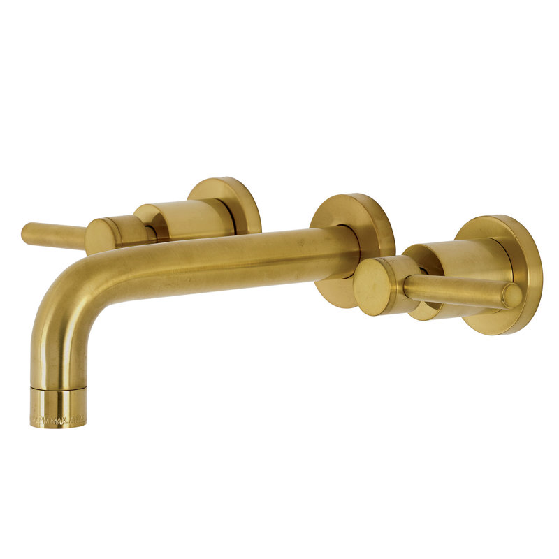 Brushed Brass Wall Mount Bathroom Faucet with Dual Handles