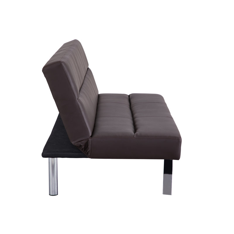 Futon Sofa Bed, Faux Leather Futon Couch, Modern Convertible Folding Sofa Bed Couch with Chrome Legs, Reclining Mini Couch