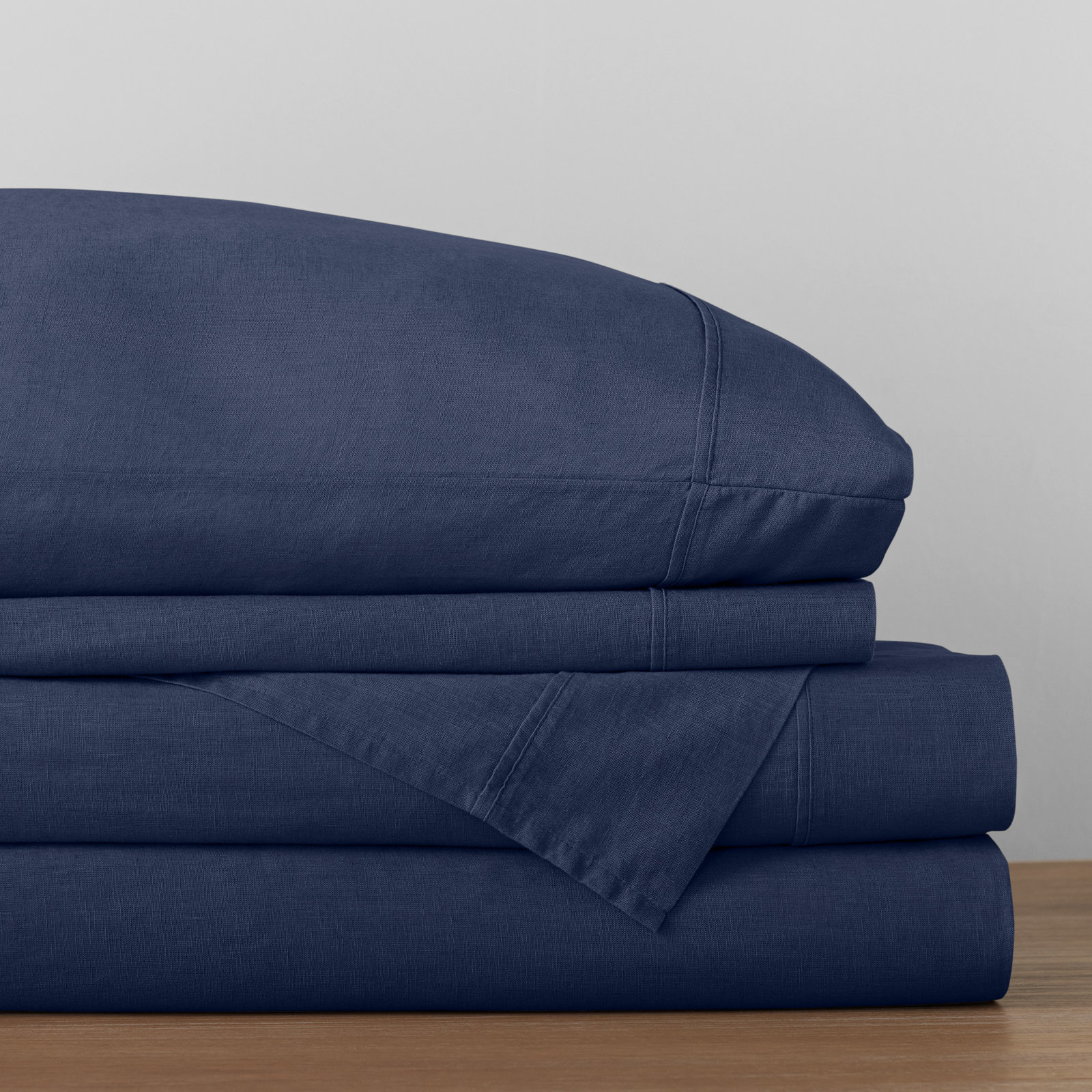 Jeffen Linen Blend Sheet Set, Full Sheet Set + 1 Fitted Sheet + 2 Pillowcases, Midnight Navy