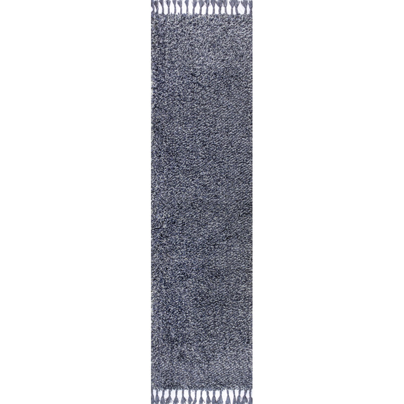 Felicdad Shag Plush Tassel Denim Blue Rug, Runner 2'3" x 8'