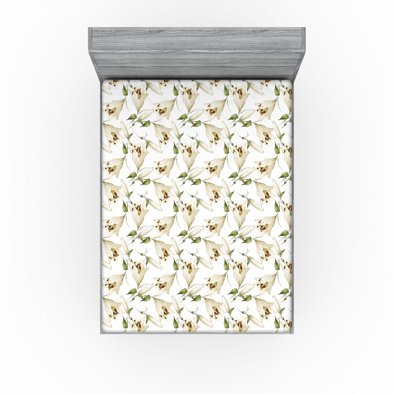 Drap-housse Ambesonne, Coquille d'œuf / motif floral vert olive, Drap-housse de taille très grand