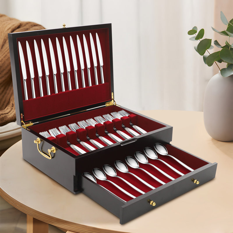 2-Tier Wooden Silverware Storage Box