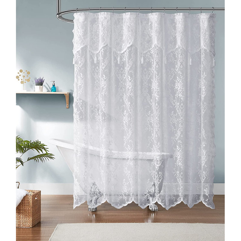 Rideau de douche en dentelle blanche Cherrilyn, Blanc, H 84 po x l 72 po