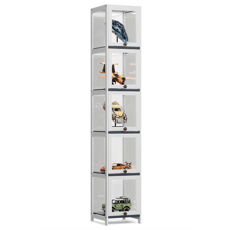 5-Tier Display Cabinet With Flip Up Door, Curio Cabinet Collection Display Shelf Showcase Bookcase, White 