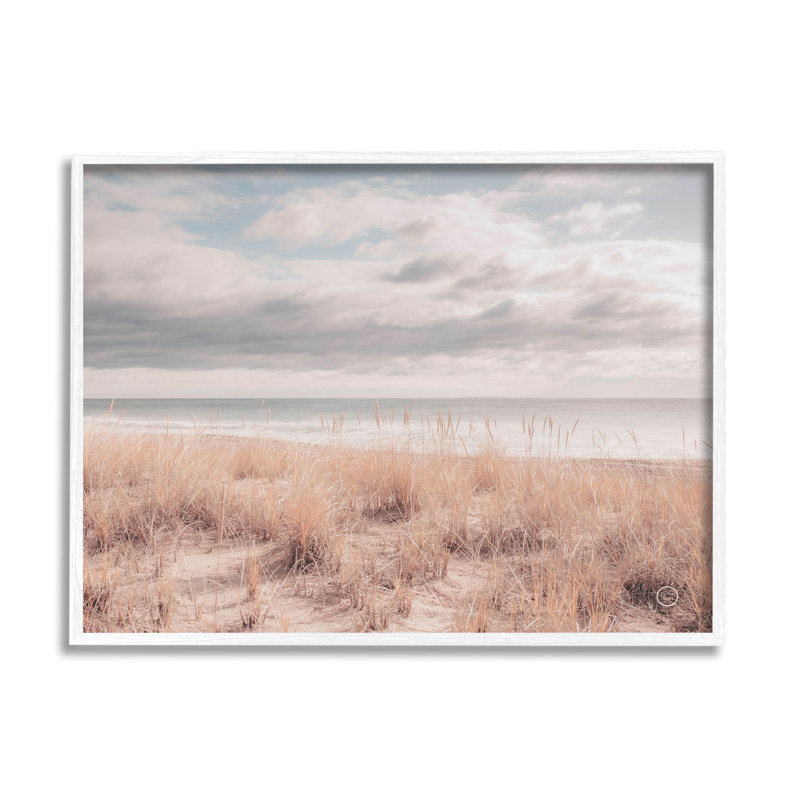 «Grassy Ocean Shore», art de la giclée par Nathan Larson, H 16 po x l 20 po x P 1,5 po, Giclée encadrée blanc bord de mer