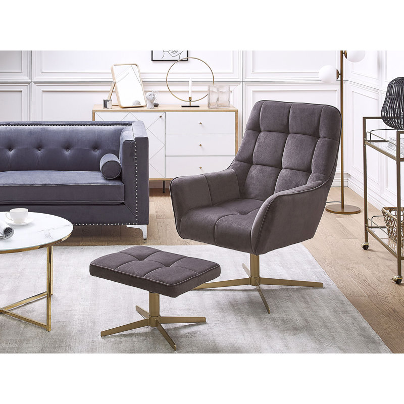 Jadyn Upholstered Swivel With Footstool Lounge Chair, Taupe