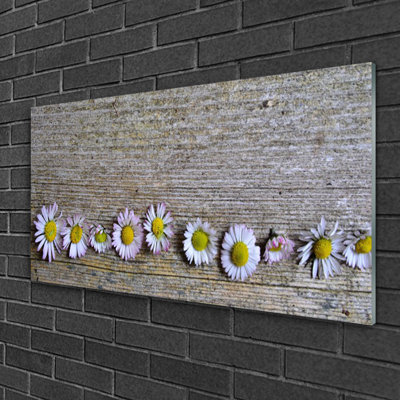 Glass Print Wall Art 100X50cm Image Printed On Glass Decorative Wall Picture Behind Toughened / Tempered Safety Real Glass For Kitchen & Living Room Theme: Daisy Floral