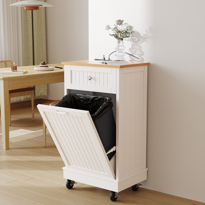 Poubelle 10 gallons en bois manufacturé, Blanc
