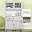 Buffet de cuisine 63,5 "avec huche, armoire de rangement pour garde-manger avec 4 tablettes, tiroirs, portes en verre encadrées, comptoir à micro-ondes ouvert