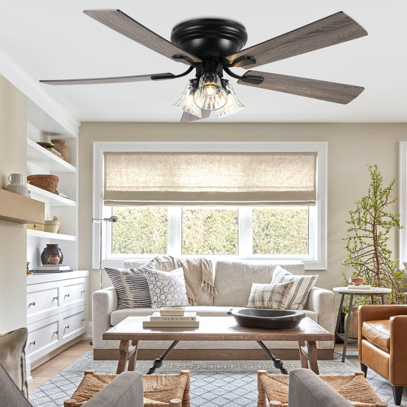 Ventilateur de plafond encastré à 5 pales 52 po Farmhouse avec ensemble d'éclairage et télécommande, ventilateur de plafond à profil bas réversible