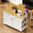 48Inch Large Kitchen Island With 2 Bar Stools, Power Outlet, Door Internal Storage Rack, Kitchen Storage Cart On 5 Wheels With Drop Leaf, 5 Open Side Racks, 2 Drawers-834754351