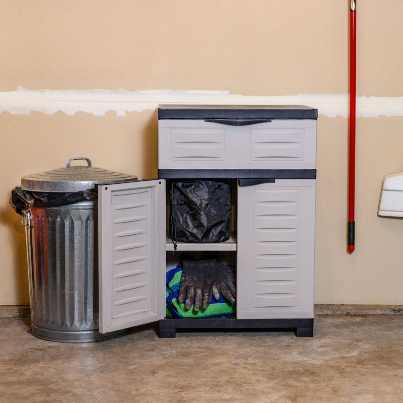 Storage Cabinet with Adjustable Shelf and Top Drawer - Gray, Gray/Charcoal Trim
