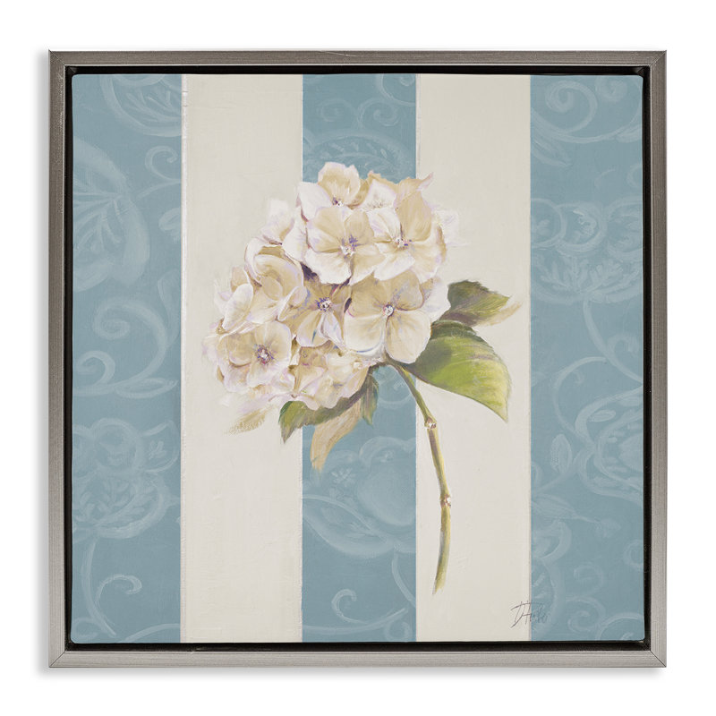 Art mural rétro sur toile flottante, "Hydrangea Sprig" par Patricia Pinto, Cadre flottant gris lustré, H 18 po x l 18 po