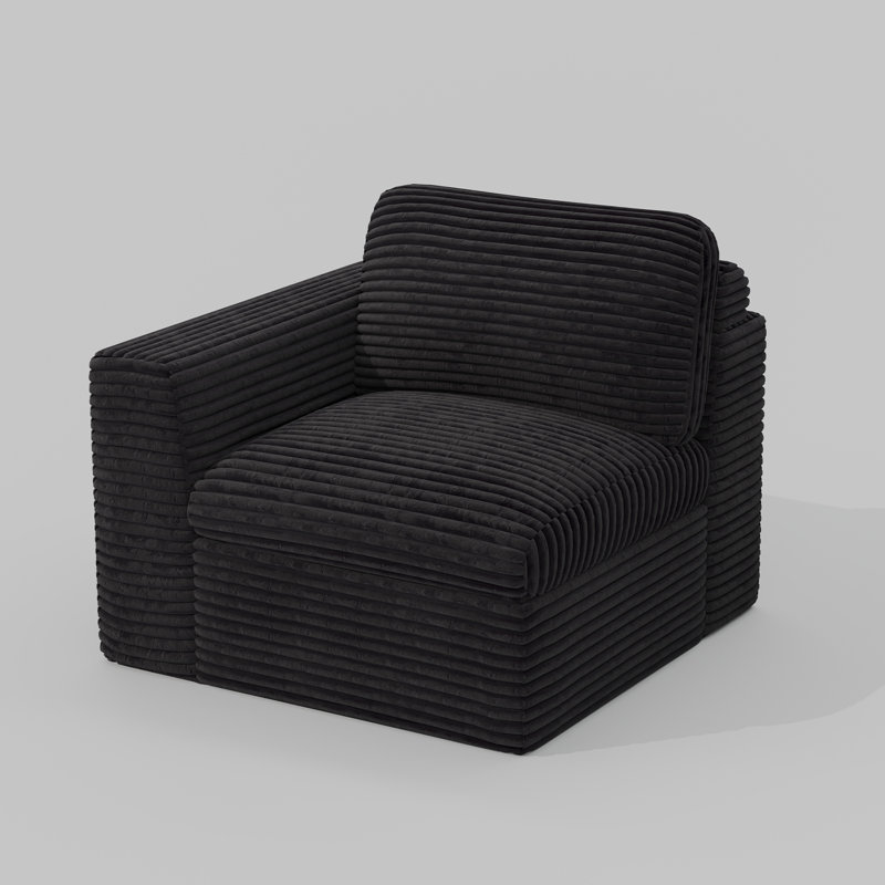 Wide Plush Corduroy Compression Boneless Sofa Corner Seat Module, Left Seat, Right Seat, Black