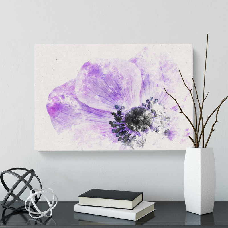 Purple Anemone Flower Watercolour - Wrapped Canvas, 50cm H x 76cm W x 3cm D