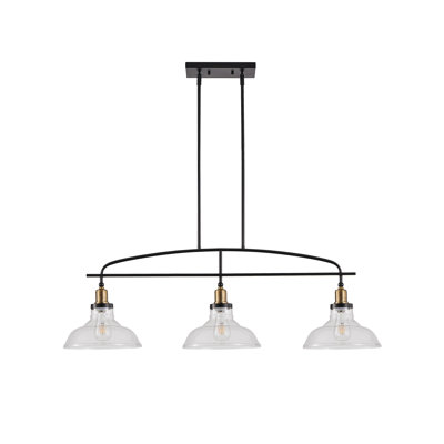 Lustre suspendu industriel 3 lumières avec abat-jour en verre transparent
