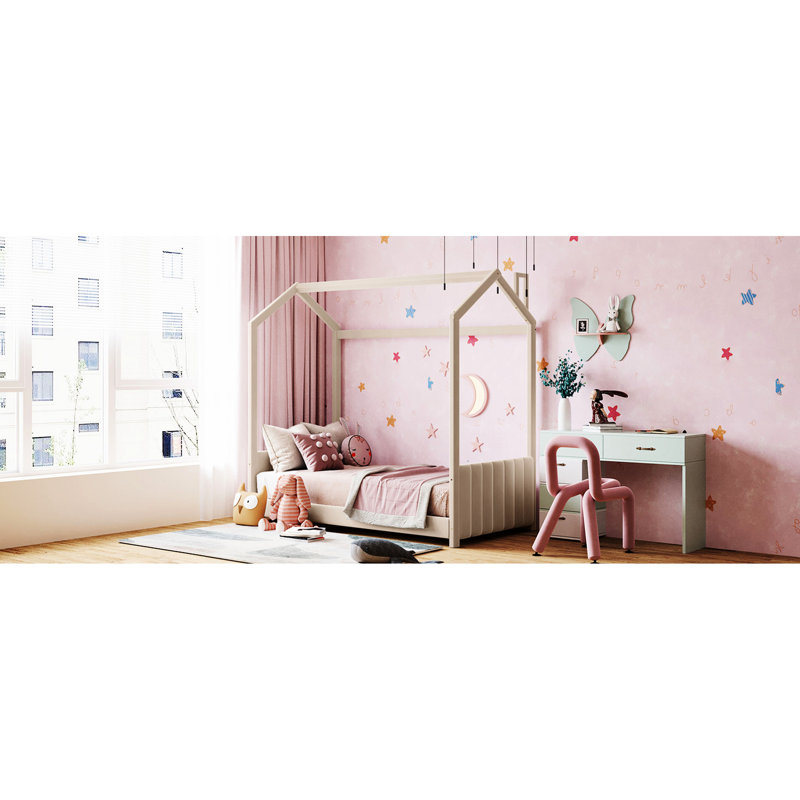 Lit simple en velours beige - un ajout ludique aux chambres offrant une expérience de sommeil sécuritaire et agréable pour