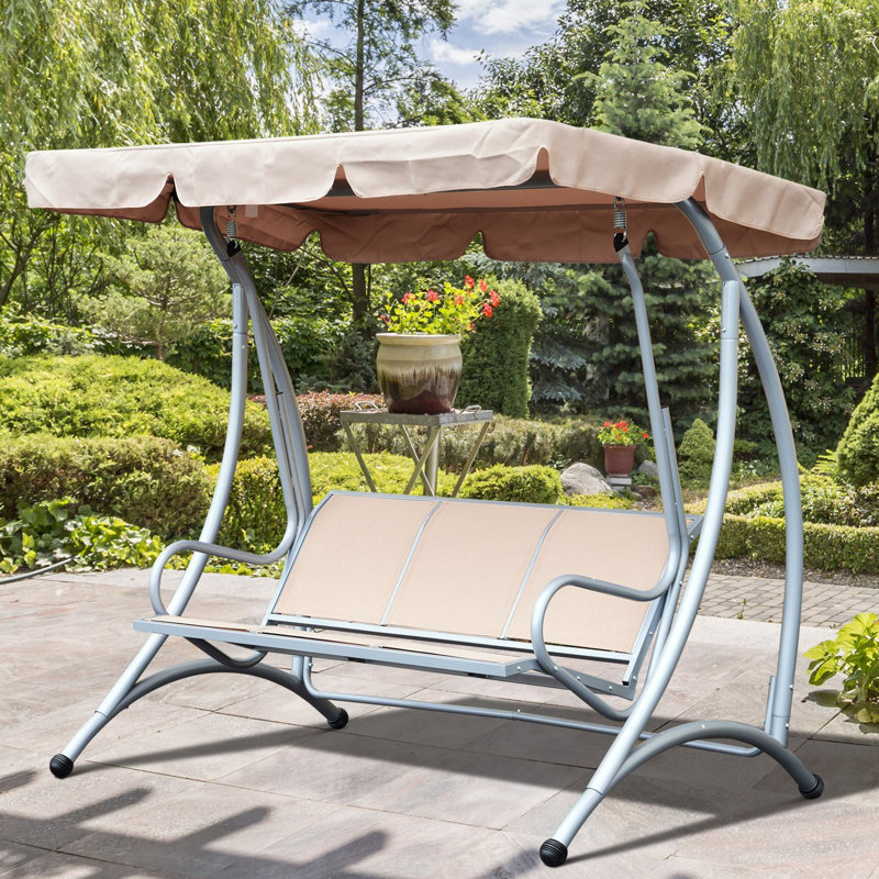 Clara Outdoor 3 Seater Garden Swing Chair 2‑in‑1 Convertible, Beige