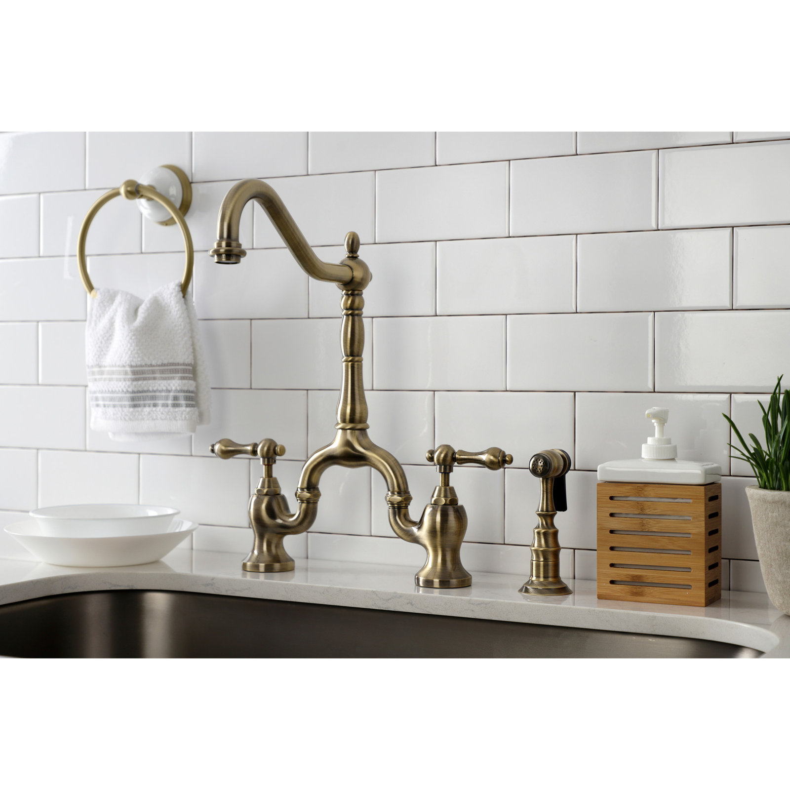 Kingston Brass English Country Bridge Faucet, Antique Brass